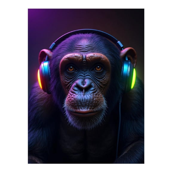 Diamond Art Kit for Adults, Monkey Headphones Neon Lights Diamond Painting for Adults Beginners, 5D DIY Diamond Art Painting Kits, Colorful Diamond Painting Craft for Home Decor 12x16