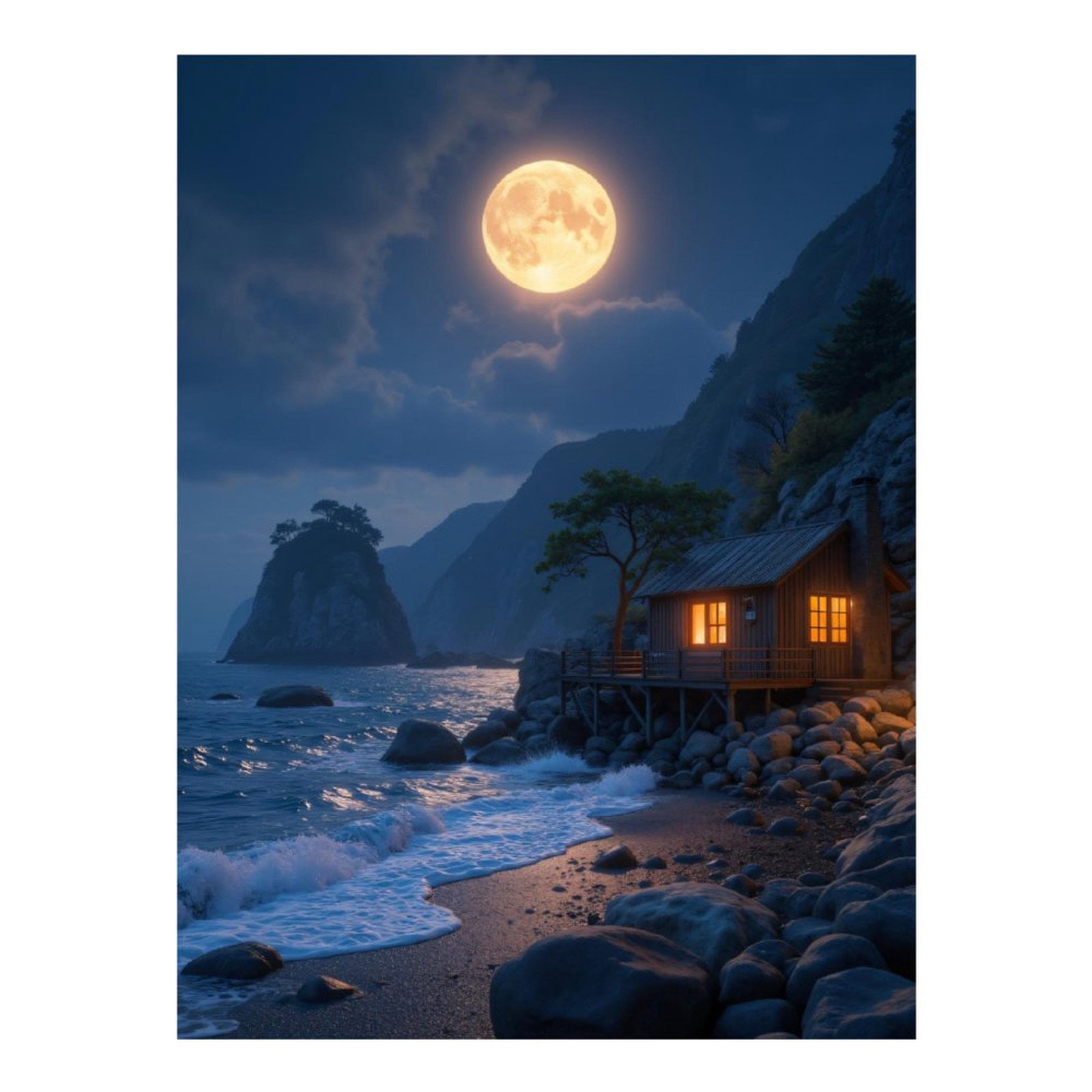 Diamond Art Kit for Adults, Moonlit Cabin By The Sea Diamond Painting for Adults Beginners, DIY Diamond Art Painting Kits, 5D Diamond Painting Crafts for Home Decor 12x16 Frameless