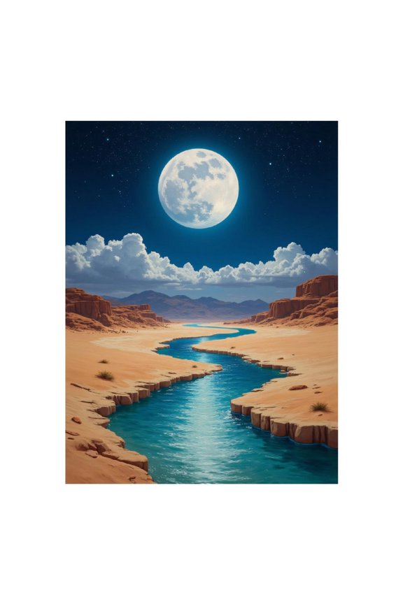 Diamond Art Kit for Adults, Moonlit Desert River Vista Diamond Painting for Adults Beginners, DIY Diamond Art Painting Kits, 5D Diamond Painting Crafts for Home Decor 12x16 Frameless