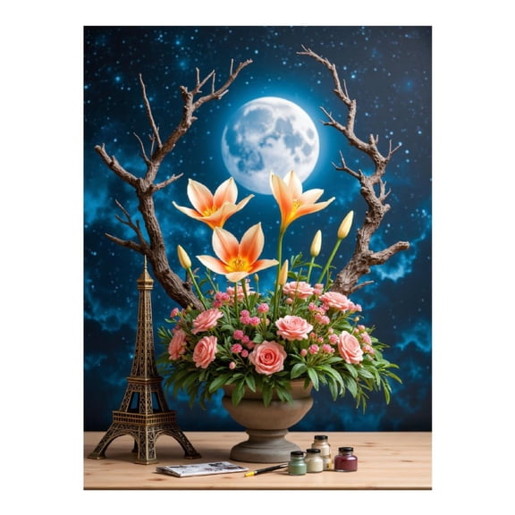 Diamond Art Kit for Adults, Moonlit Floral Artwork Still Life Diamond Painting for Adults Beginners, DIY Diamond Art Painting Kits, 5D Diamond Painting Crafts for Home Decor 12x16 Frameless