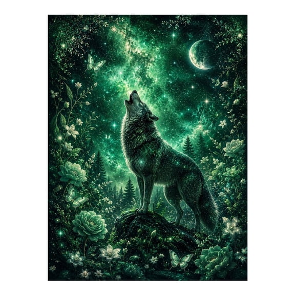 Diamond Art Kit for Adults, Moonlit Green Wolf Diamond Painting for Adults Beginners, 5D DIY Diamond Art Painting Kits, Colorful Diamond Painting Craft for Home Decor 12x16