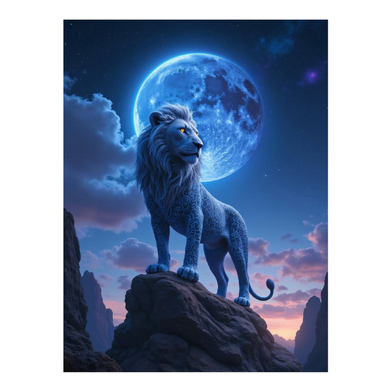 Diamond Art Kit for Adults, Moonlit Majestic Blue Lion Rock Diamond Painting for Adults Beginners, 5D DIY Diamond Art Painting Kits, Colorful Diamond Painting Craft for Home Decor 12x16