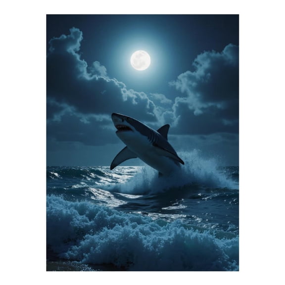 Diamond Art Kit for Adults, Moonlit Ocean Shark Breaching Diamond Painting for Adults Beginners, DIY Diamond Art Painting Kits, 5D Diamond Painting Crafts for Home Decor 12x16 Frameless