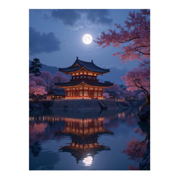 Diamond Art Kit for Adults, Moonlit Reflections Temple Diamond Painting for Adults Beginners, DIY Diamond Art Painting Kits, 5D Diamond Painting Crafts for Home Decor 12x16 Frameless