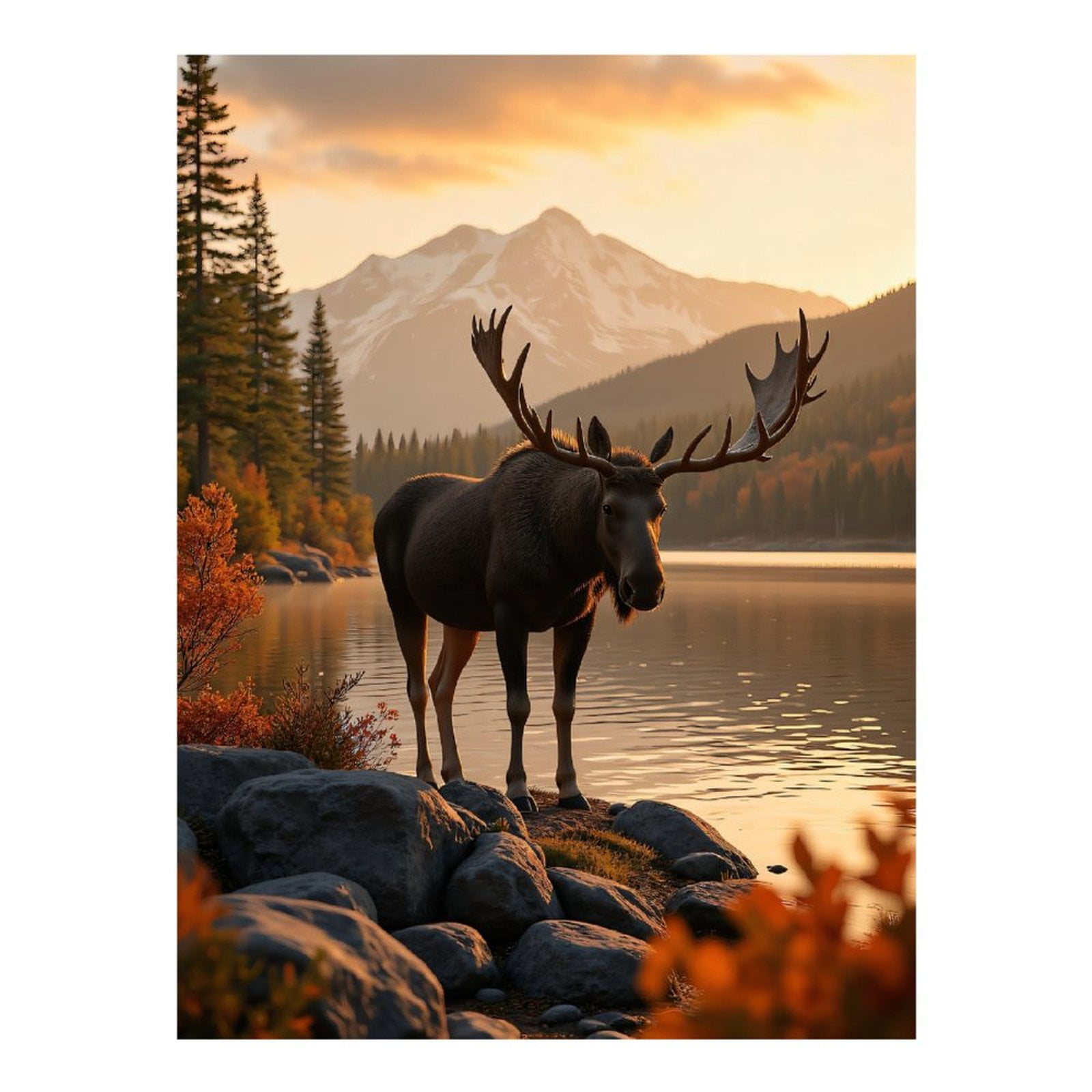 Diamond Art Kit for Adults, Moose In Mountain Lake Sunset Diamond Painting for Adults Beginners, 5D DIY Diamond Art Painting Kits, Colorful Diamond Painting Craft for Home Decor 12x16