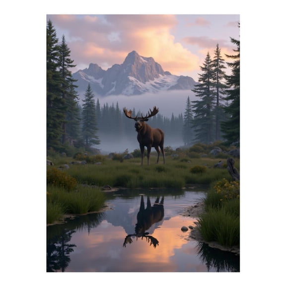Diamond Art Kit for Adults, Moose Reflection Mountain Sunset Diamond Painting for Adults Beginners, DIY Diamond Art Painting Kits, 5D Diamond Painting Crafts for Home Decor 12x16 Frameless