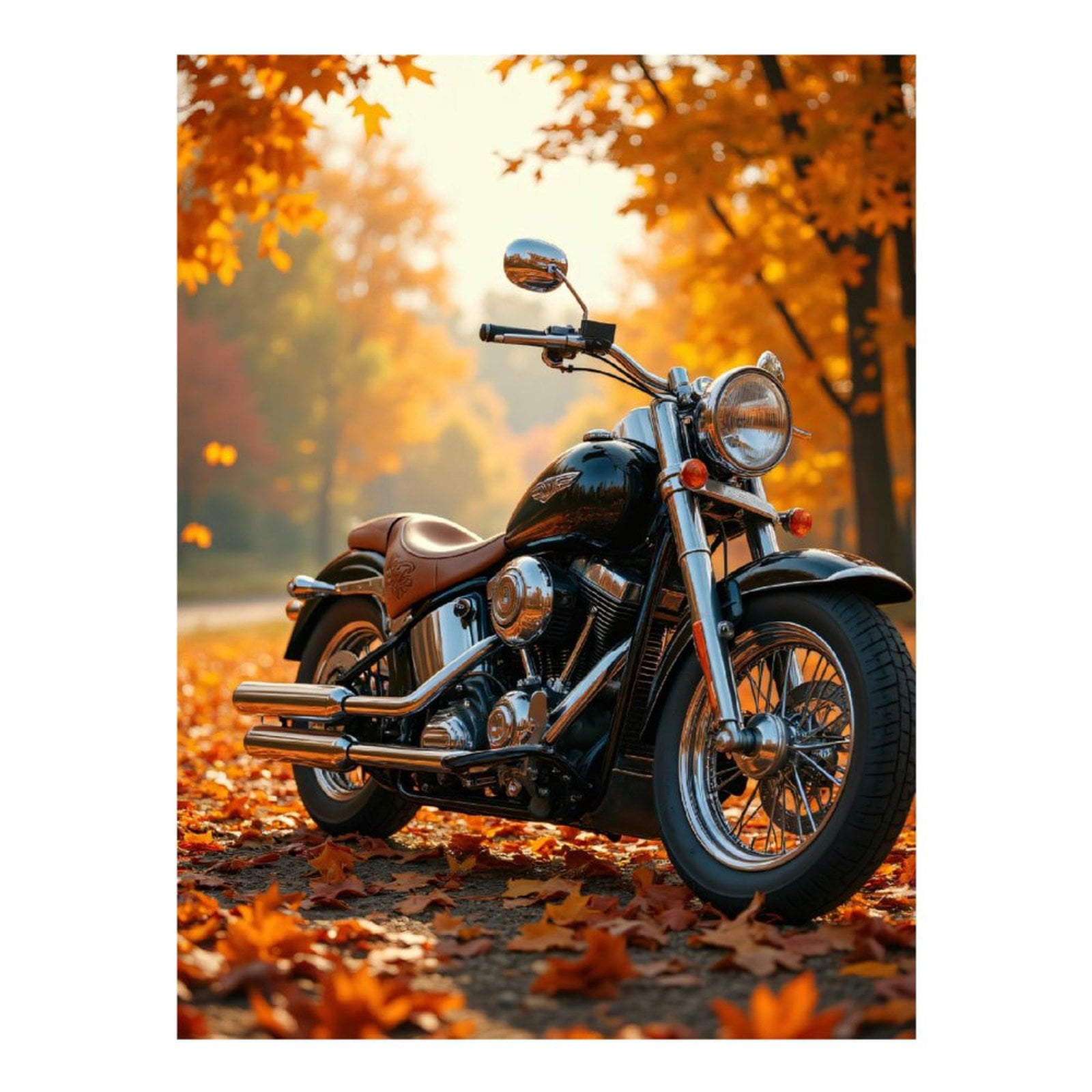 Diamond Art Kit for Adults, Motorcycle Autumn Leaves Road Diamond Painting for Adults Beginners, 5D DIY Diamond Art Painting Kits, Colorful Diamond Painting Craft for Home Decor 12x16