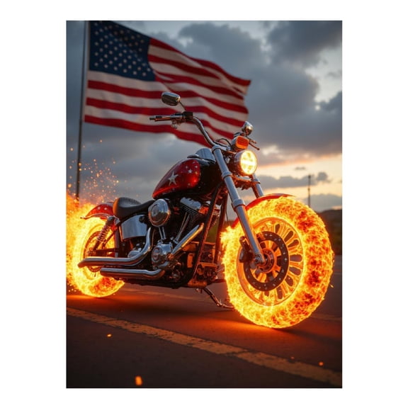 Diamond Art Kit for Adults, Motorcycle Fiery Wheels Flag Sunset Diamond Painting for Adults Beginners, 5D DIY Diamond Art Painting Kits, Colorful Diamond Painting Craft for Home Decor 12x16