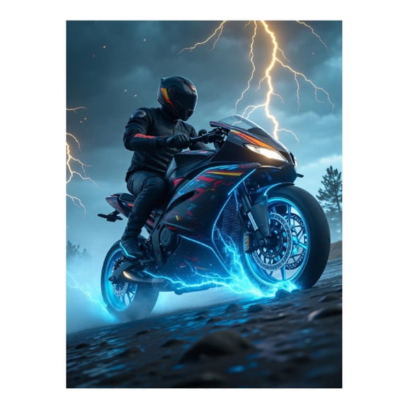 Diamond Art Kit for Adults, Motorcycle Rider Lightning Storm Diamond Painting for Adults Beginners, DIY Diamond Art Painting Kits, 5D Diamond Painting Crafts for Home Decor 12x16 Frameless