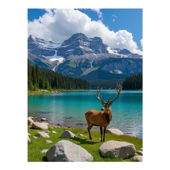 Diamond Art Kit for Adults, Mountain Lake Deer Majestic Scenery Diamond Painting for Adults Beginners, DIY Diamond Art Painting Kits, 5D Diamond Painting Crafts for Home Decor 12x16 Frameless