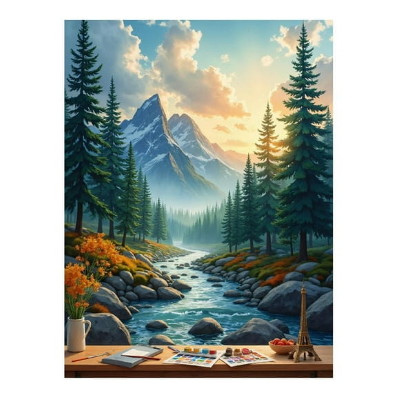 Diamond Art Kit for Adults, Mountain River Art Supplies Nature Diamond Painting for Adults Beginners, 5D DIY Diamond Art Painting Kits, Colorful Diamond Painting Craft for Home Decor 12x16