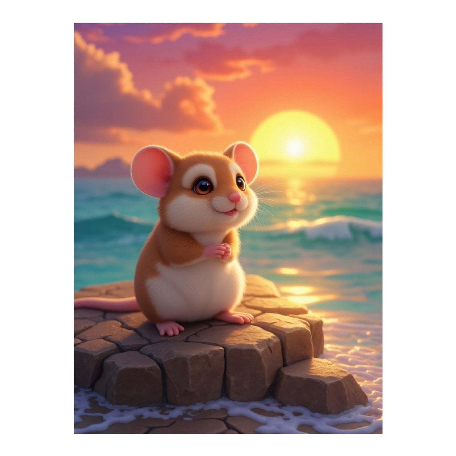 Diamond Art Kit for Adults, Mouse Sunset Ocean Rock Cute Diamond Painting for Adults Beginners, 5D DIY Diamond Art Painting Kits, Colorful Diamond Painting Craft for Home Decor 12x16