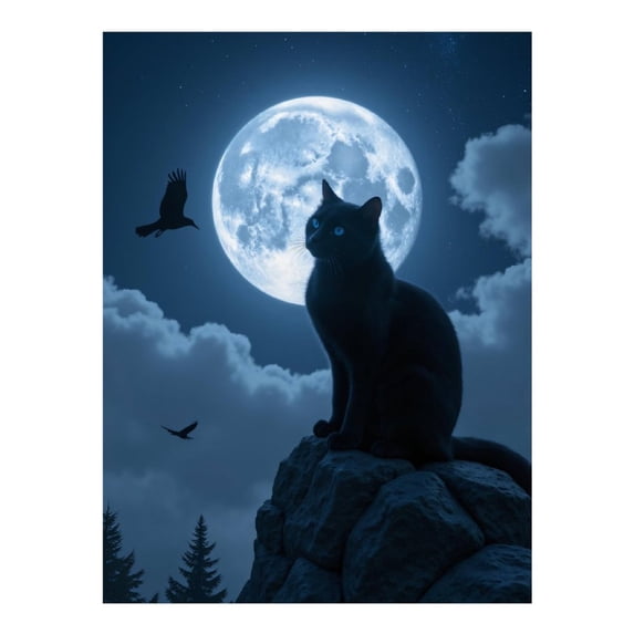 Diamond Art Kit for Adults, Mystical Cat Moonlit Night Scene Diamond Painting for Adults Beginners, 5D DIY Diamond Art Painting Kits, Colorful Diamond Painting Craft for Home Decor 12x16
