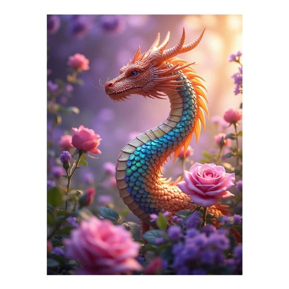 Diamond Art Kit for Adults, Mystical Dragon Amongst Roses Diamond Painting for Adults Beginners, 5D DIY Diamond Art Painting Kits, Colorful Diamond Painting Craft for Home Decor 12x16