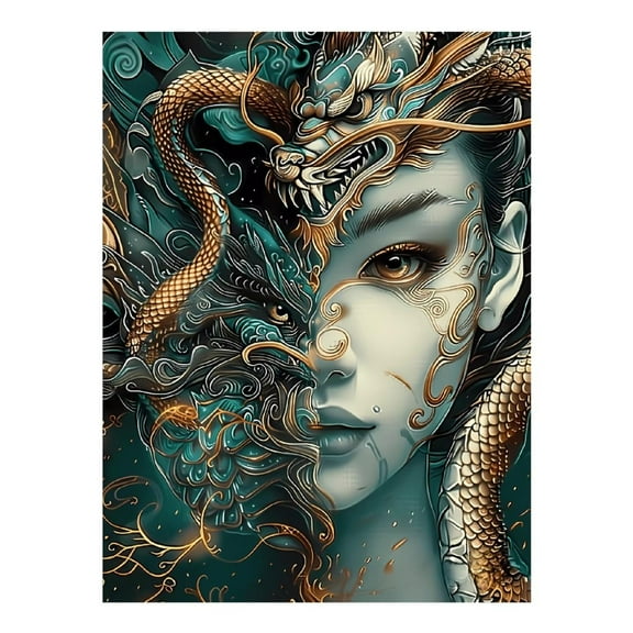 Diamond Art Kit for Adults, Mystical Dragon Woman Fusion Art Diamond Painting for Adults Beginners, DIY Diamond Art Painting Kits, 5D Diamond Painting Crafts for Home Decor 12x16 Frameless