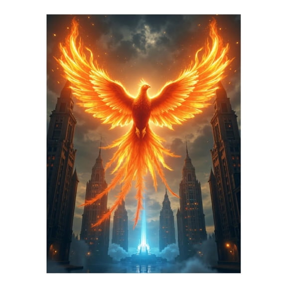 Diamond Art Kit for Adults, Mythical Phoenix Above Towers Diamond Painting for Adults Beginners, DIY Diamond Art Painting Kits, 5D Diamond Painting Crafts for Home Decor 12x16 Frameless