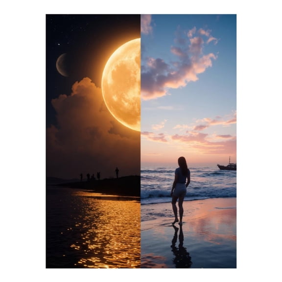 Diamond Art Kit for Adults, Night Day Ocean Silhouette Sky Diamond Painting for Adults Beginners, DIY Diamond Art Painting Kits, 5D Diamond Painting Crafts for Home Decor 12x16 Frameless