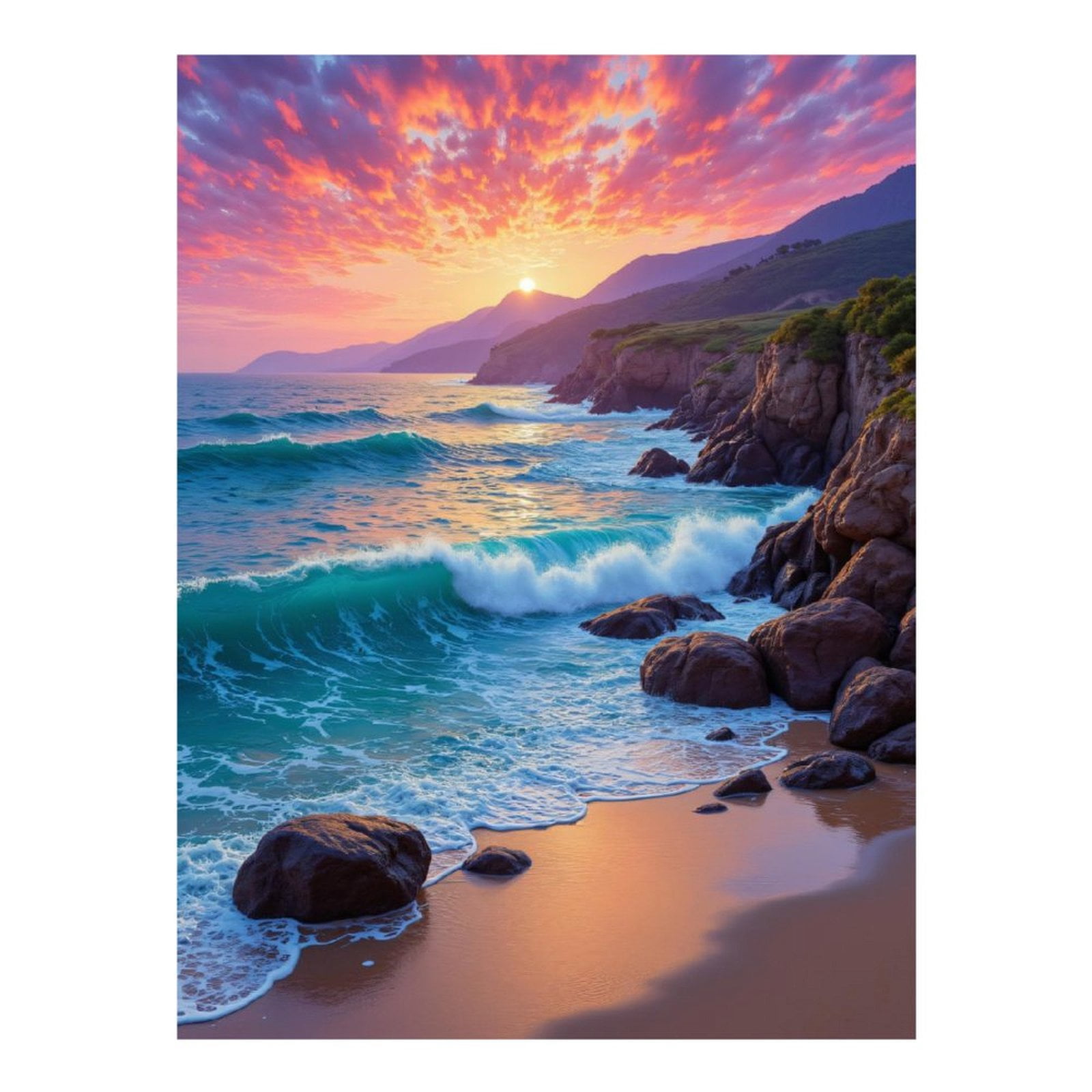 Diamond Art Kit for Adults, Ocean Sunset Waves Rocky Shore Diamond ...
