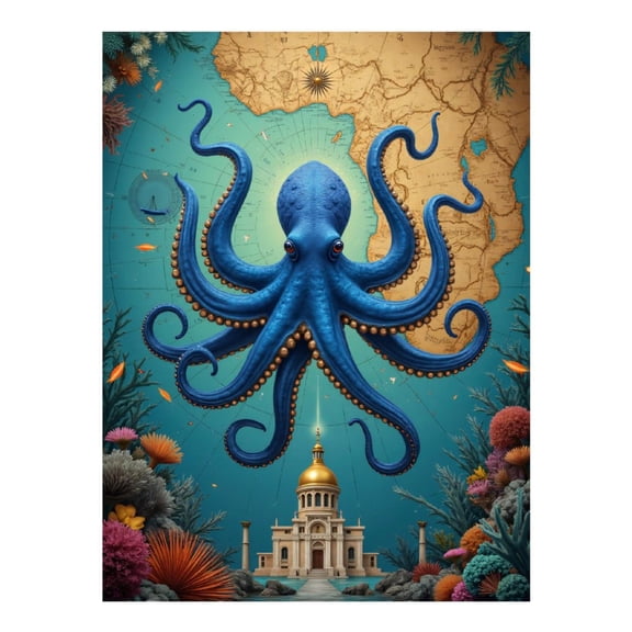 Diamond Art Kit for Adults, Octopus Map Ocean Temple Coral Diamond Painting for Adults Beginners, DIY Diamond Art Painting Kits, 5D Diamond Painting Crafts for Home Decor 12x16 Frameless