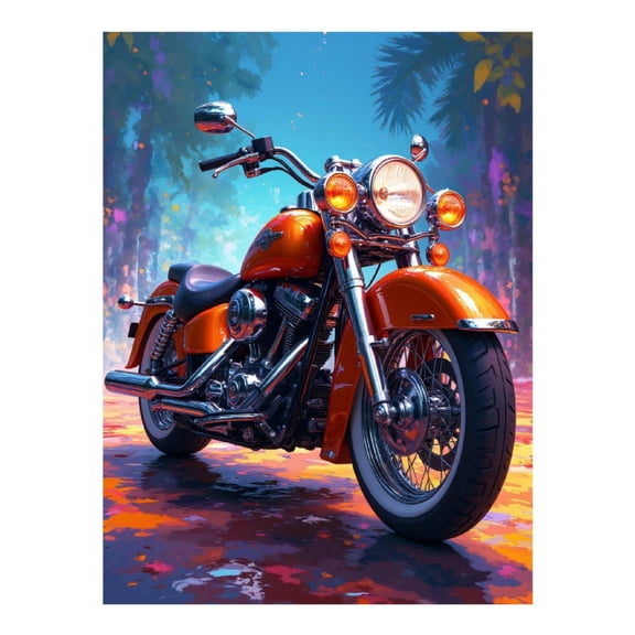 Diamond Art Kit for Adults, Orange Chrome Motorcycle Outdoors Diamond Painting for Adults Beginners, 5D DIY Diamond Art Painting Kits, Colorful Diamond Painting Craft for Home Decor 12x16