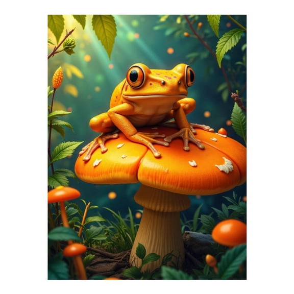 Diamond Art Kit for Adults, Orange Frog On Mushroom Diamond Painting for Adults Beginners, DIY Diamond Art Painting Kits, 5D Diamond Painting Crafts for Home Decor 12x16 Frameless