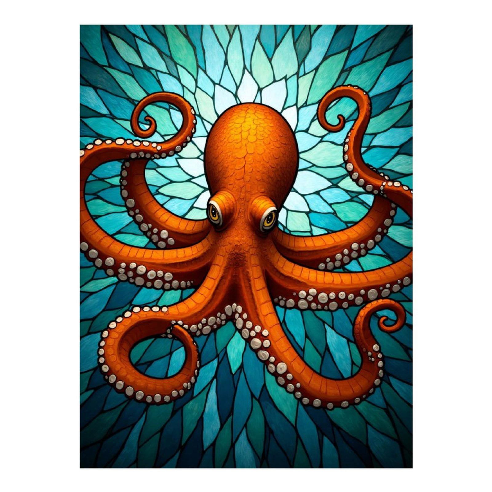 Diamond Art Kit for Adults, Orange Octopus Blue Mosaic Ocean Diamond Painting for Adults Beginners, 5D DIY Diamond Art Painting Kits, Colorful Diamond Painting Craft for Home Decor 12x16