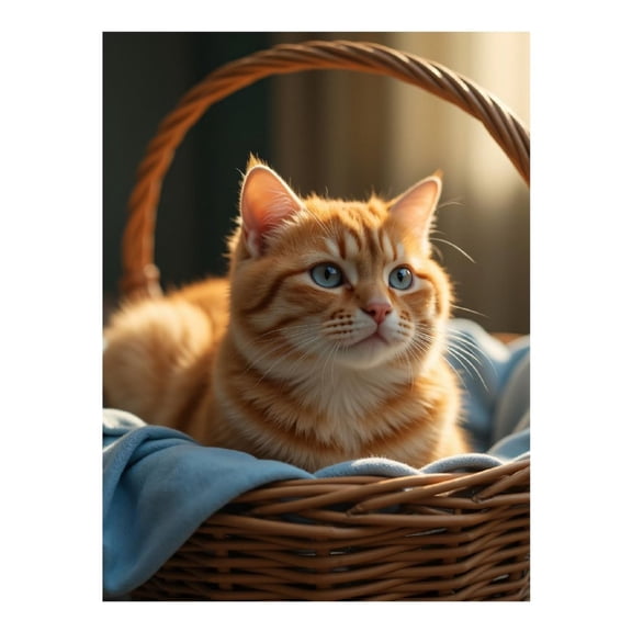 Diamond Art Kit for Adults, Orange Tabby Cat In Wicker Basket Diamond Painting for Adults Beginners, DIY Diamond Art Painting Kits, 5D Diamond Painting Crafts for Home Decor 12x16 Frameless