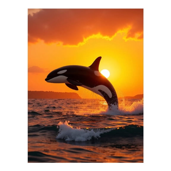 Diamond Art Kit for Adults, Orca Sunset Jump Ocean Waves Diamond Painting for Adults Beginners, DIY Diamond Art Painting Kits, 5D Diamond Painting Crafts for Home Decor 12x16 Frameless