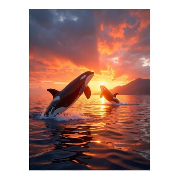 Diamond Art Kit for Adults, Orcas Sunset Ocean Jumping Diamond Painting for Adults Beginners, DIY Diamond Art Painting Kits, 5D Diamond Painting Crafts for Home Decor 12x16 Frameless