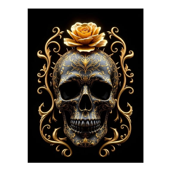 Diamond Art Kit for Adults, Ornate Skull With Golden Rose Diamond Painting for Adults Beginners, DIY Diamond Art Painting Kits, 5D Diamond Painting Crafts for Home Decor 12x16 Frameless