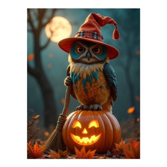 Diamond Art Kit for Adults, Owl Pumpkin Witch Hat Moonlit Forest Diamond Painting for Adults Beginners, 5D DIY Diamond Art Painting Kits, Colorful Diamond Painting Craft for Home Decor 12x16