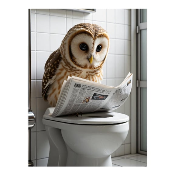 Diamond Art Kit for Adults, Owl Reading Newspaper Bathroom Diamond Painting for Adults Beginners, DIY Diamond Art Painting Kits, 5D Diamond Painting Crafts for Home Decor 12x16 Frameless