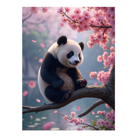 Diamond Art Kit for Adults, Panda Blossoms Cherry Tree Lake Diamond Painting for Adults Beginners, 5D DIY Diamond Art Painting Kits, Colorful Diamond Painting Craft for Home Decor 12x16