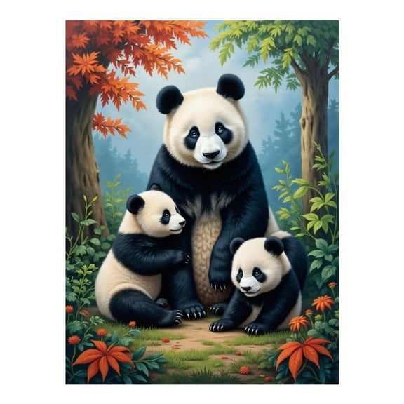 Diamond Art Kit for Adults, Panda Family Autumn Forest Scene Diamond Painting for Adults Beginners, DIY Diamond Art Painting Kits, 5D Diamond Painting Crafts for Home Decor 12x16 Frameless