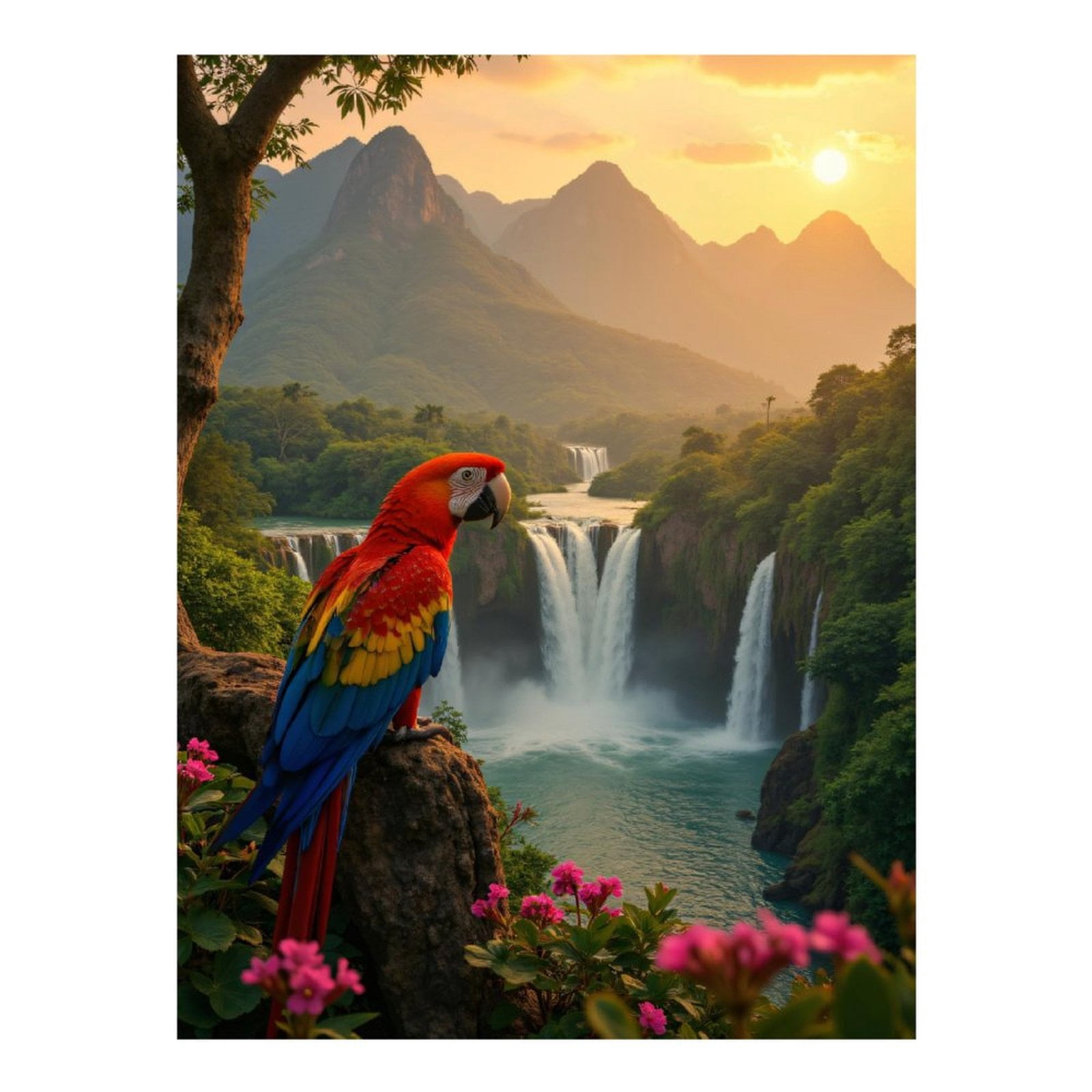 Diamond Art Kit for Adults, Parrot Waterfall Sunset Vista Diamond Painting for Adults Beginners, DIY Diamond Art Painting Kits, 5D Diamond Painting Crafts for Home Decor 12x16 Frameless