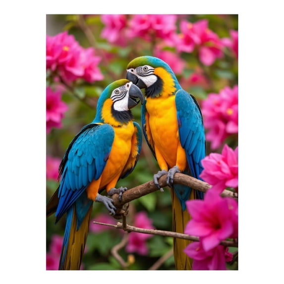 Diamond Art Kit for Adults, Parrots On Branch With Pink Flowers Diamond Painting for Adults Beginners, DIY Diamond Art Painting Kits, 5D Diamond Painting Crafts for Home Decor 12x16 Frameless