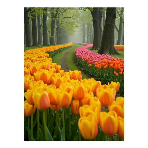 Diamond Art Kit for Adults, Pathway Through Vibrant Tulip Fields Diamond Painting for Adults Beginners, DIY Diamond Art Painting Kits, 5D Diamond Painting Crafts for Home Decor 12x16 Frameless