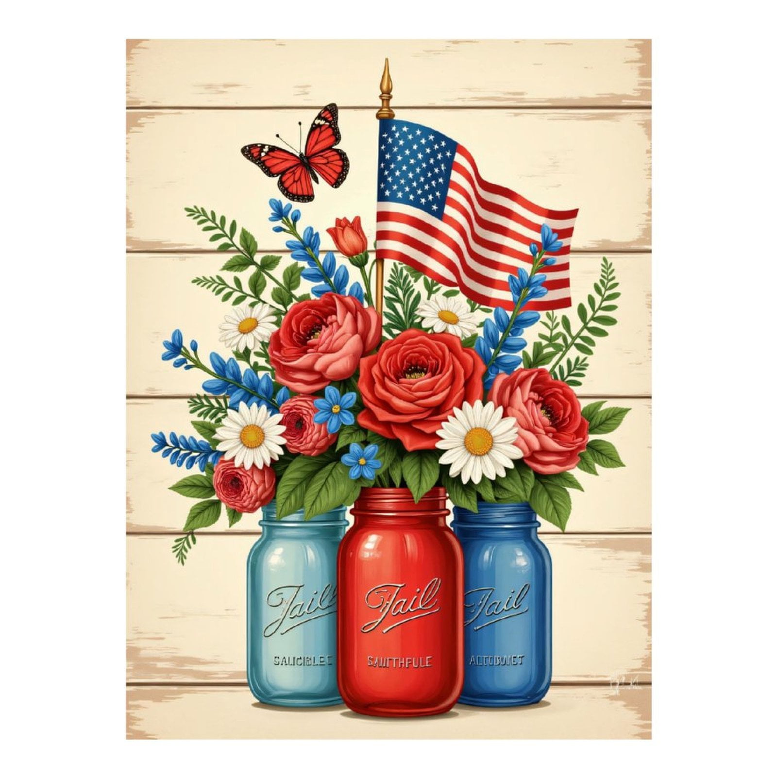 Diamond Art Kit for Adults, Patriotic Floral Mason Jar Display Diamond Painting for Adults Beginners, DIY Diamond Art Painting Kits, 5D Diamond Painting Crafts for Home Decor 12x16 Frameless