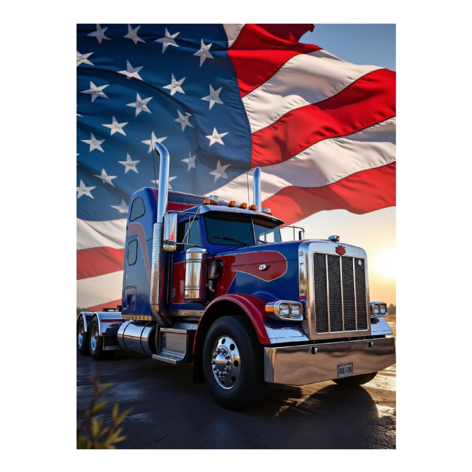 Diamond Art Kit for Adults, Patriotic Truck Under Flag Sunset Diamond Painting for Adults Beginners, DIY Diamond Art Painting Kits, 5D Diamond Painting Crafts for Home Decor 12x16 Frameless