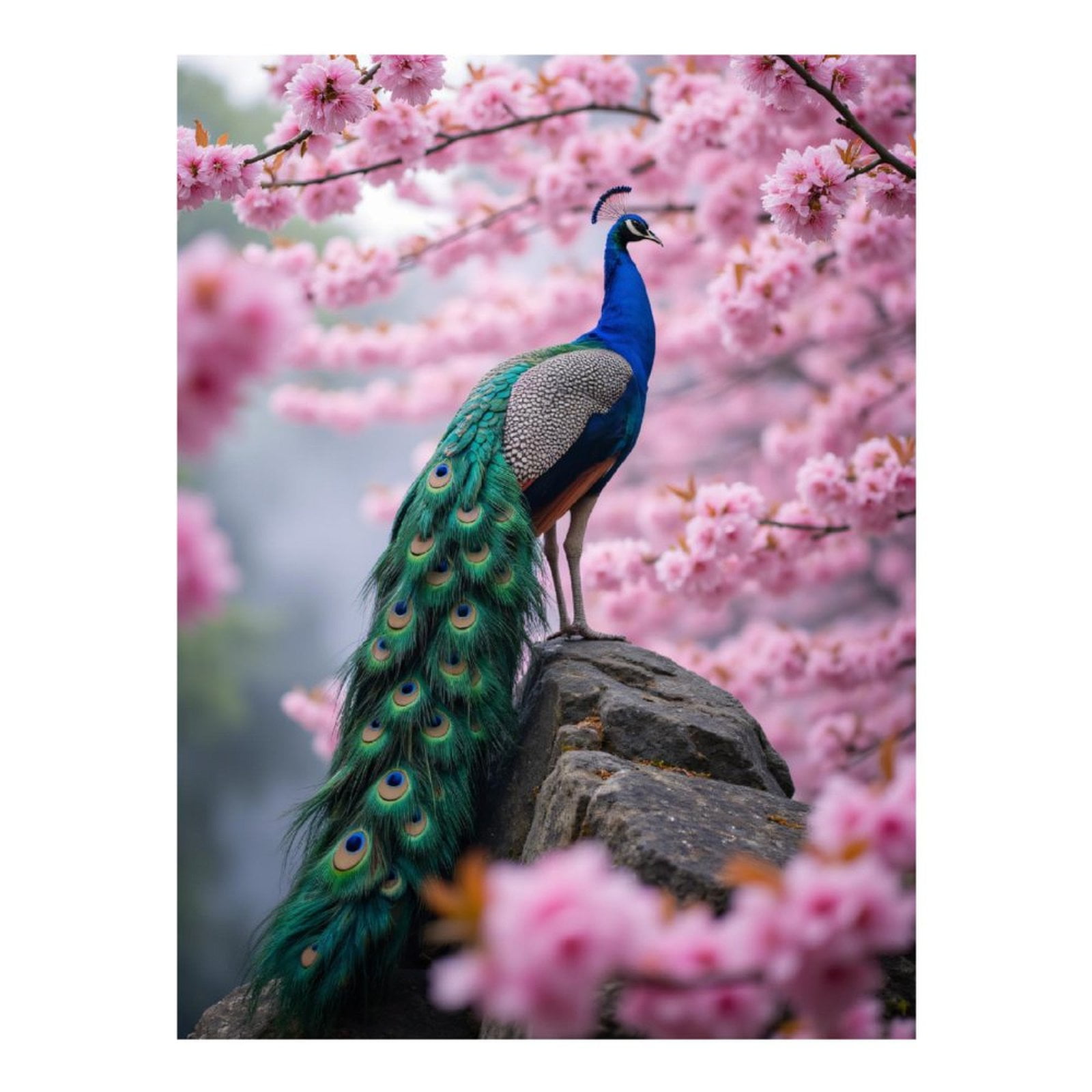 Diamond Art Kit for Adults, Peacock Blossoms Spring Rock Nature Diamond Painting for Adults Beginners, 5D DIY Diamond Art Painting Kits, Colorful Diamond Painting Craft for Home Decor 12x16