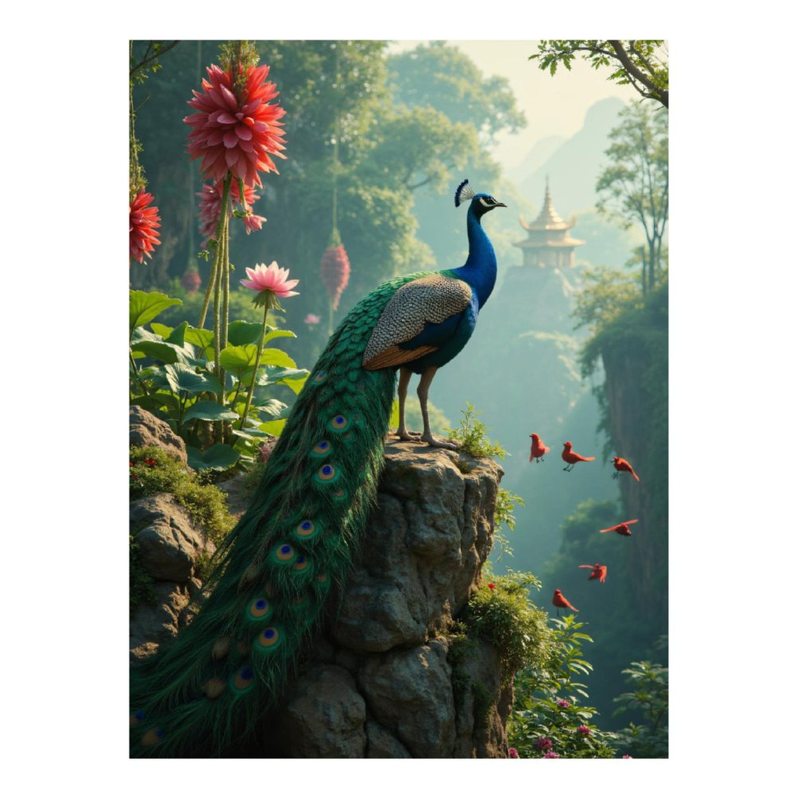 Diamond Art Kit for Adults, Peacock On Rock In Serene Garden Diamond Painting for Adults Beginners, DIY Diamond Art Painting Kits, 5D Diamond Painting Crafts for Home Decor 12x16 Frameless