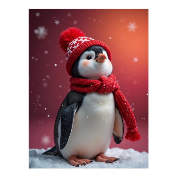 Diamond Art Kit for Adults, Penguin In Red Scarf Winter Scene Diamond Painting for Adults Beginners, 5D DIY Diamond Art Painting Kits, Colorful Diamond Painting Craft for Home Decor 12x16