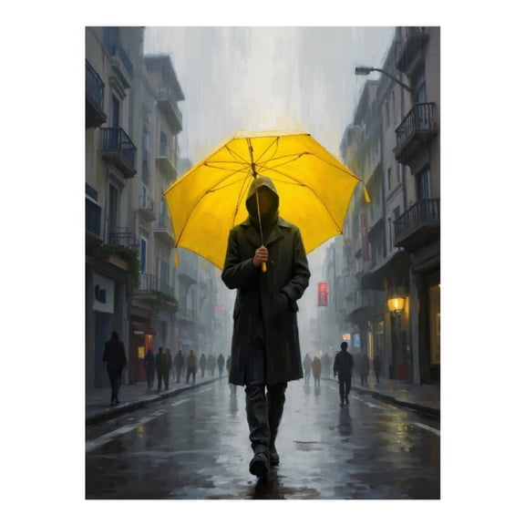 Diamond Art Kit for Adults, Person Yellow Umbrella Rainy Street Diamond Painting for Adults Beginners, DIY Diamond Art Painting Kits, 5D Diamond Painting Crafts for Home Decor 12x16 Frameless