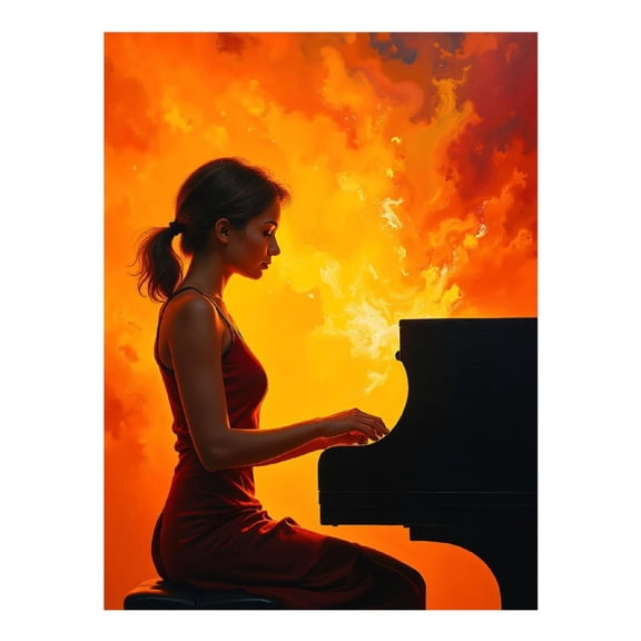 Diamond Art Kit for Adults, Pianist In Fiery Silhouette Mood Diamond Painting for Adults Beginners, 5D DIY Diamond Art Painting Kits, Colorful Diamond Painting Craft for Home Decor 12x16