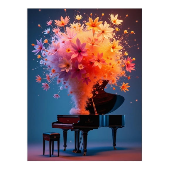 Diamond Art Kit for Adults, Piano Floral Explosion Art Scene Diamond Painting for Adults Beginners, 5D DIY Diamond Art Painting Kits, Colorful Diamond Painting Craft for Home Decor 12x16
