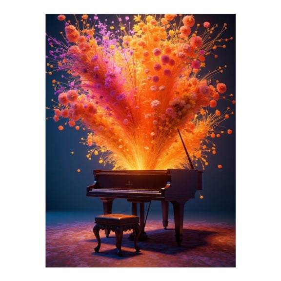 Diamond Art Kit for Adults, Piano Floral Explosion Artistry Diamond Painting for Adults Beginners, 5D DIY Diamond Art Painting Kits, Colorful Diamond Painting Craft for Home Decor 12x16 Frameless