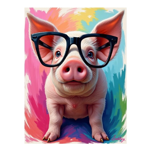 Diamond Art Kit for Adults, Pig Wearing Glasses Colorful Background Diamond Painting for Adults Beginners, 5D DIY Diamond Art Painting Kits, Colorful Diamond Painting Craft for Home Decor 12x16