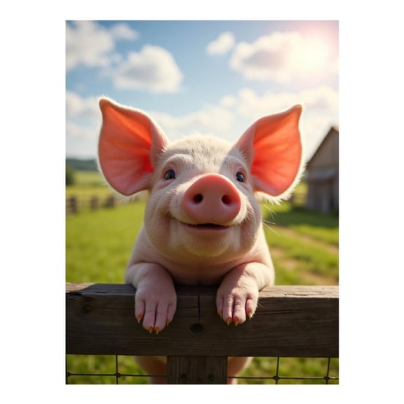 Diamond Art Kit for Adults, Piglet Joyful Farm Fence Sunshine Diamond Painting for Adults Beginners, 5D DIY Diamond Art Painting Kits, Colorful Diamond Painting Craft for Home Decor 12x16 Frameless