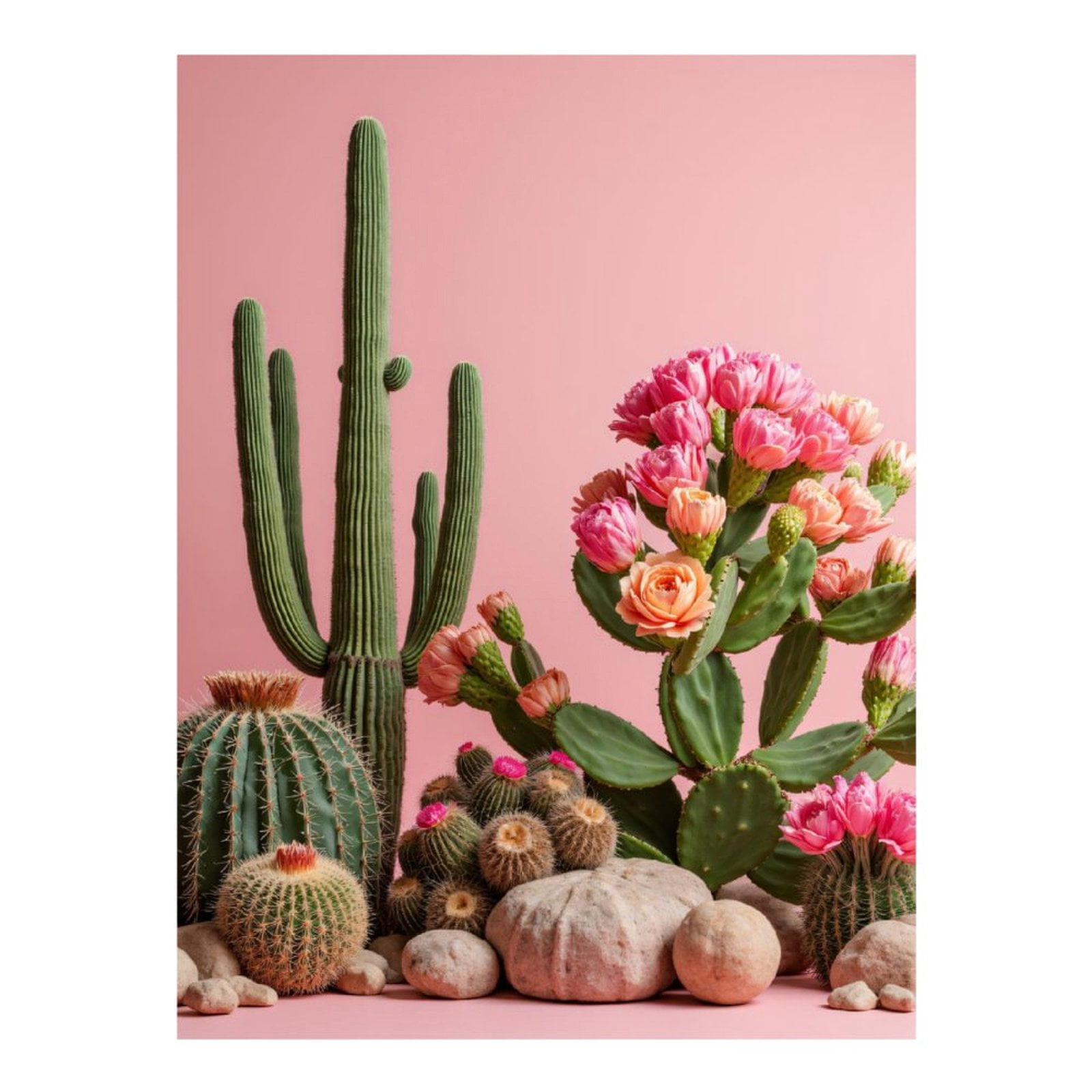 Diamond Art Kit for Adults, Pink Cactus Blossoms Desert Rocks Diamond Painting for Adults Beginners, 5D DIY Diamond Art Painting Kits, Colorful Diamond Painting Craft for Home Decor 12x16