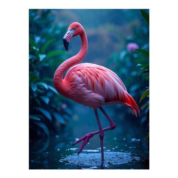 Diamond Art Kit for Adults, Pink Flamingo In Rainforest Rain Diamond Painting for Adults Beginners, 5D DIY Diamond Art Painting Kits, Colorful Diamond Painting Craft for Home Decor 12x16